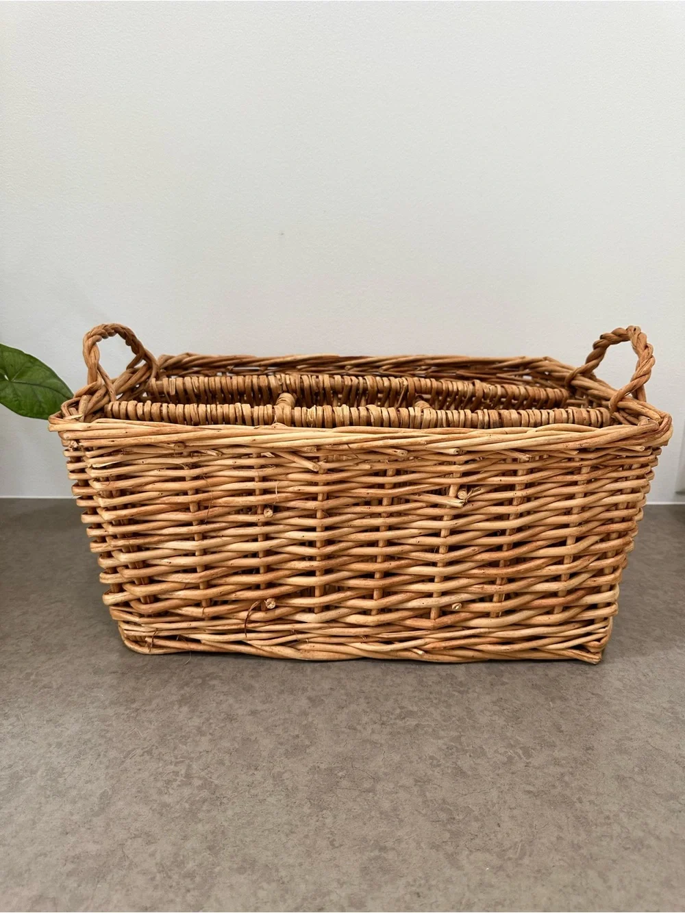 Vintage Woven Rattan Wicker Large Storage Basket 9 Compartments Handles Natural